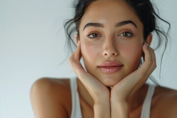 Wall Mural - Close up photo of a young woman's face