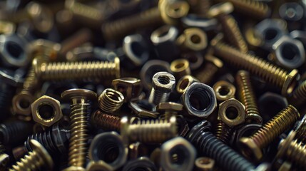 Poster - A collection of screws and nuts piled high, ideal for use in various DIY projects or as a decorative display