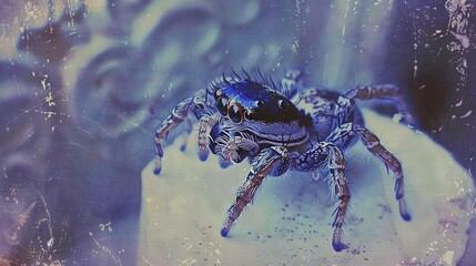 Wall Mural -    a spider on a rock with droplets on its back and a focused background