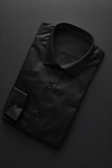 Poster - A close-up image of a black dress shirt on a black surface, great for use in editorial or fashion contexts