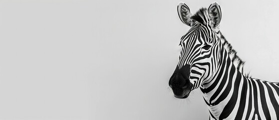 Sticker -   Black-and-white image of a zebra's head and neck against a white background