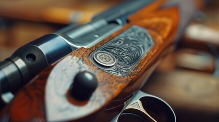 Poster - Close-up of a rifle with a gun in the background, suitable for outdoor or military-themed images