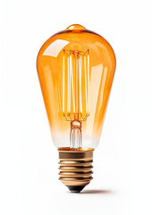 Close-Up Of Vintage Style Light Bulb With Glowing Filament, Emitting Warm Light On White Background