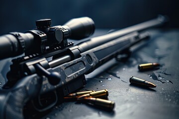 Poster - A close-up shot of a rifle and surrounding bullet shells