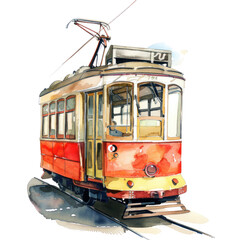 Trolley watercolor  illustration isolated on transparent. png file for art work, posters, posters, cards, holiday decor.
