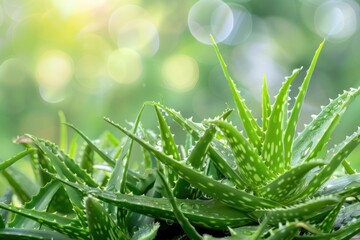 Wall Mural - Aloe Vera isolate on bokeh background Macro detailed image tree leaf