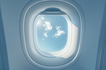Aufkleber - A view of the sky from an airplane window with clouds and blue horizon