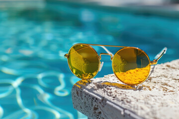 Wall Mural - A pair of sunglasses by the pool