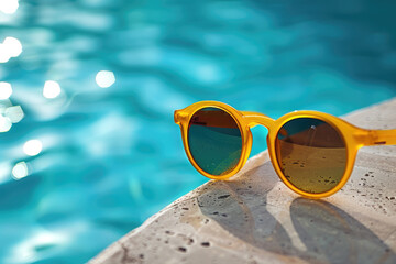 Wall Mural - A pair of sunglasses by the pool