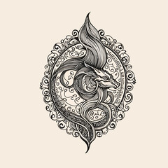 Wall Mural - Elegant and ornate black and white tattoo design with intricate swirling patterns and text