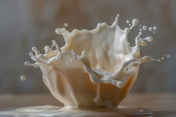 Poster - A splash of milk on top of a table with a white and cream-colored surface