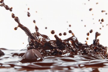 Canvas Print - A messy splat of chocolate on a clean white surface, suitable for food or design concepts