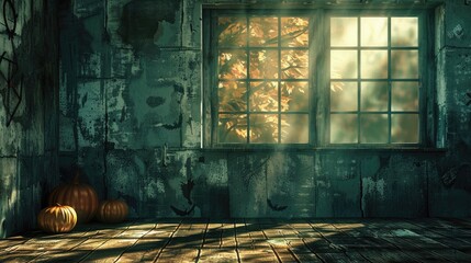 Wall Mural - Spooky vintage window shadows on Halloween background