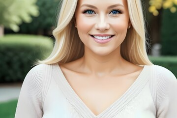 A beautiful young blonde woman model with a perfect smile headshot, california girl, portrait, beauty, face, hair, eyes, lips, skin, fashion, glamour, photogenic, radiant, cheerful, happy, elegant