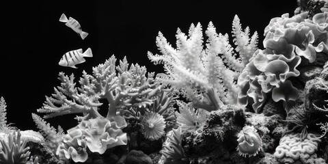 Poster - Underwater scene with coral reef, fish, and seaweed