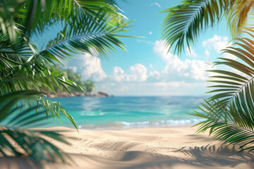 Green coconut trees, white sandy beach