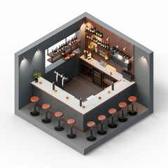 Wall Mural - 3D Render of a Bar Counter Setup in an Urban Loft, on isolated white background, Generative AI