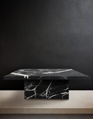 Wall Mural - Empty table marble black countertop on black wall background