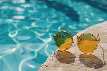 Wall Mural - A pair of sunglasses by the pool