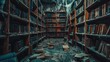 © Jafree - Abandoned library with cobwebs and scattered books. Concept of decay, lost knowledge, old books, forgotten places, haunted house, scary room, Halloween