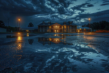 Wall Mural - On a rainy night, the streetlights beside the street