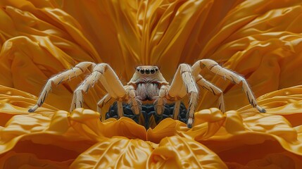 Sticker -   A clear photo of a spider on a yellow flower with a sharp focus on the spider and its back