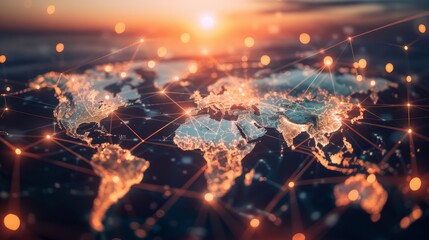 Poster - Internet connects businesses and people worldwide. The concept is illustrated with a world map with lines and points, showing the global reach of business and communication.