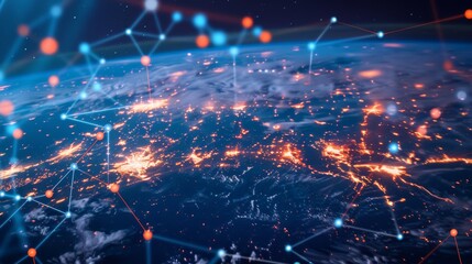 Poster - Internet connects businesses and people worldwide. The concept is illustrated with a world map with lines and points, showing the global reach of business and communication.