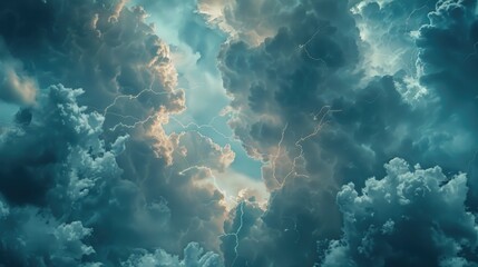 Fototapete - A plane flying through a cloudy sky