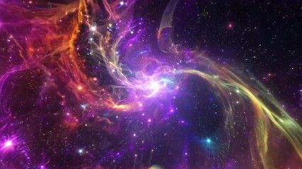 Aufkleber - A vibrant nebula with swirling, glowing gases fills the dark expanse of space. The nebula is composed of bright, neon pink, yellow, and orange hues with a scattering of white stars.