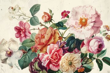 Poster - A bouquet of fresh flowers placed in a decorative vase on a wooden table