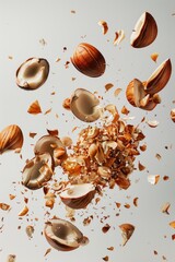 Poster - A close-up view of a cluster of nuts floating in the air