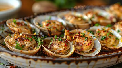 Sticker - Close-up of Baked Clams with Herbs and Chili Flakes