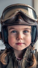 Canvas Print - A little girl wearing a helmet and goggles