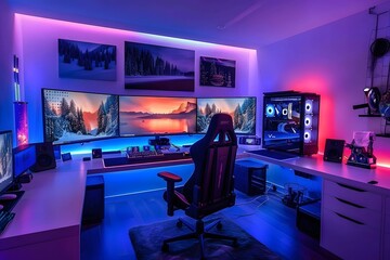 Gaming desk with triple monitor set up