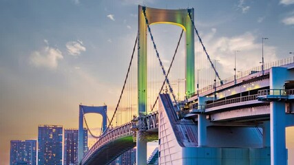 Wall Mural - Cityscape of Tokyo skyline, timelapse video of office building at Tokyo bay in the evening. Japan, Asia.