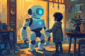 Wall Mural - Robot and child interacting.