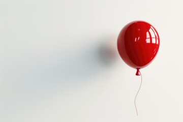 Poster - A lone red balloon hangs from the white wall, with a simple and bold background