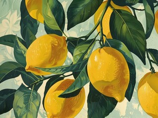 Canvas Print - lemons and leaves