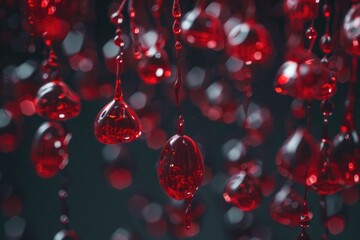 Poster - A bunch of red beads suspended from above, creating a decorative display