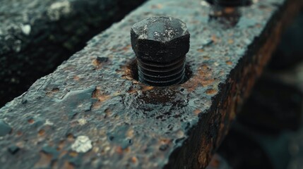 Aufkleber - A close-up shot of a metal bolt attached to a wooden surface, suitable for use in DIY tutorials or industrial photography