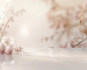 Aufkleber - Serene Minimalist Room with Pristine White Marble Table for Product Display, Natural Light, and Subtle Decorations