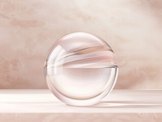 Poster - Elegant Transparent Glass Sphere on Minimalist Pastel Background Modern Design in Natural Light