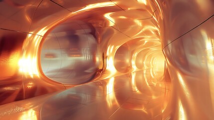 Poster - A futuristic passageway with smooth, curved walls and a shimmering, reflective surface, lit by soft, ambient lighting