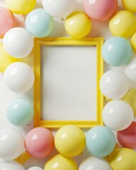 Aufkleber - Celebration Theme Mockup with Vibrant Balloon Frame on Soft White Floor for Playful, Joyful Branding