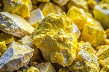 yellow raw sulphur ore rock in mine closeup