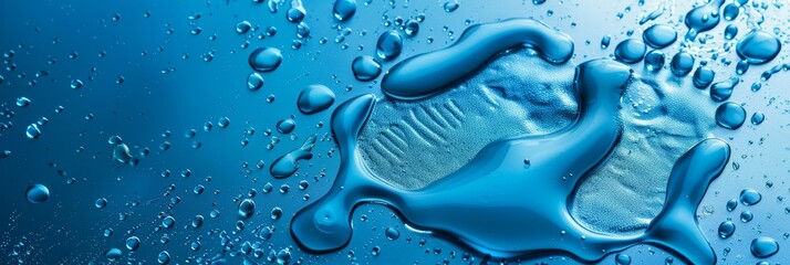 Poster - Abstract Water Droplets - A macro shot of blue water droplets on a smooth surface.