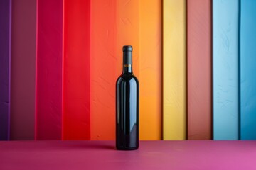 Wine Bottle Against Rainbow Background