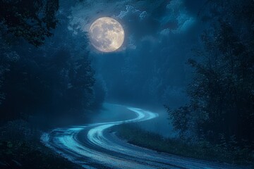 Canvas Print - Moonlit Road in Forest