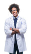 © Krakenimages.com - Afro american doctor scientist man over isolated background happy face smiling with crossed arms looking at the camera. Positive person.